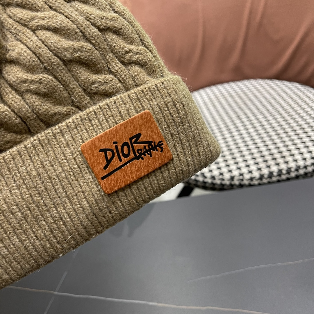  迪奥2025冬款针织帽女D家冷帽保暖帽子菱格毛线帽男