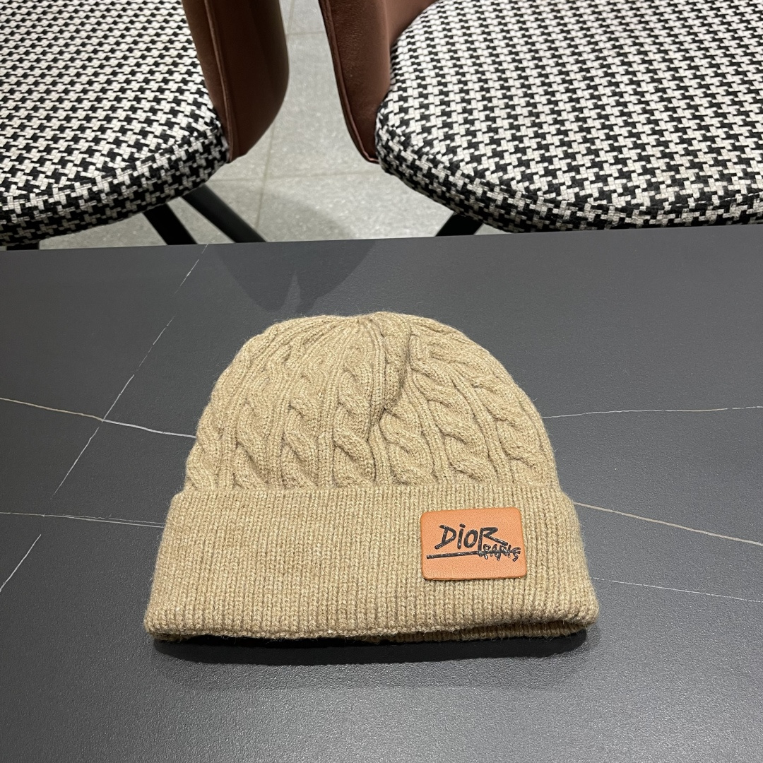  迪奥2025冬款针织帽女D家冷帽保暖帽子菱格毛线帽男