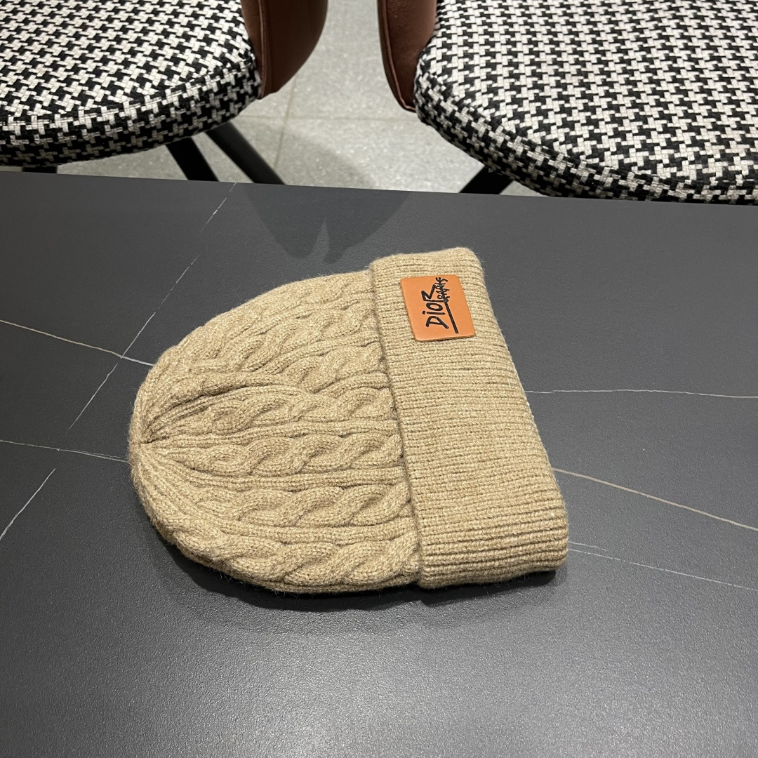  迪奥2025冬款针织帽女D家冷帽保暖帽子菱格毛线帽男