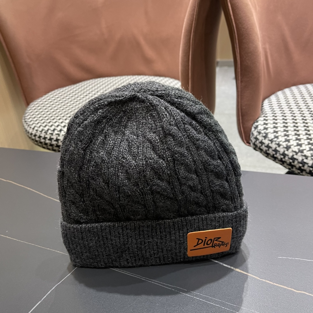  迪奥2025冬款针织帽女D家冷帽保暖帽子菱格毛线帽男