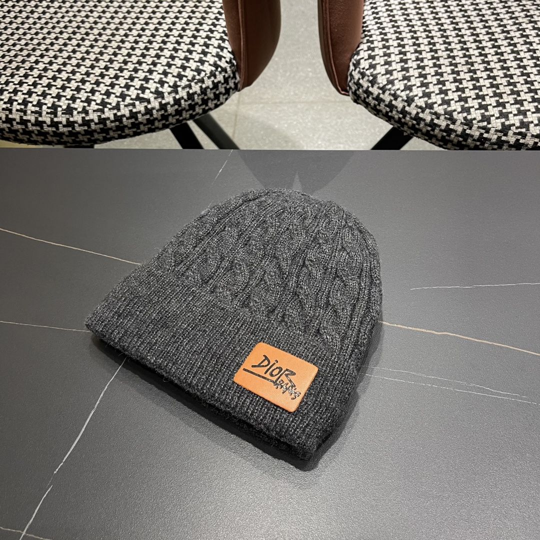  迪奥2025冬款针织帽女D家冷帽保暖帽子菱格毛线帽男