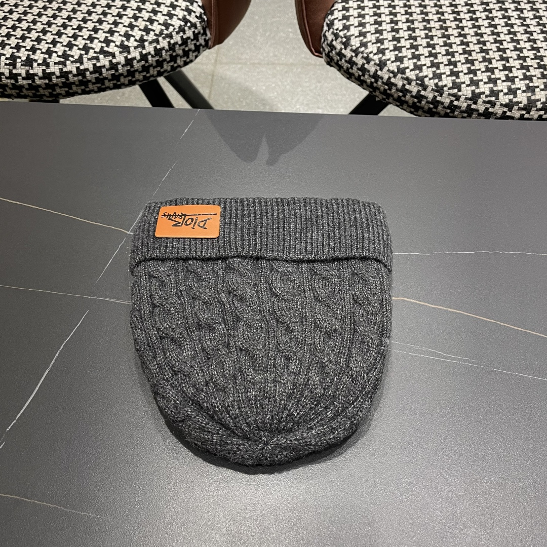  迪奥2025冬款针织帽女D家冷帽保暖帽子菱格毛线帽男