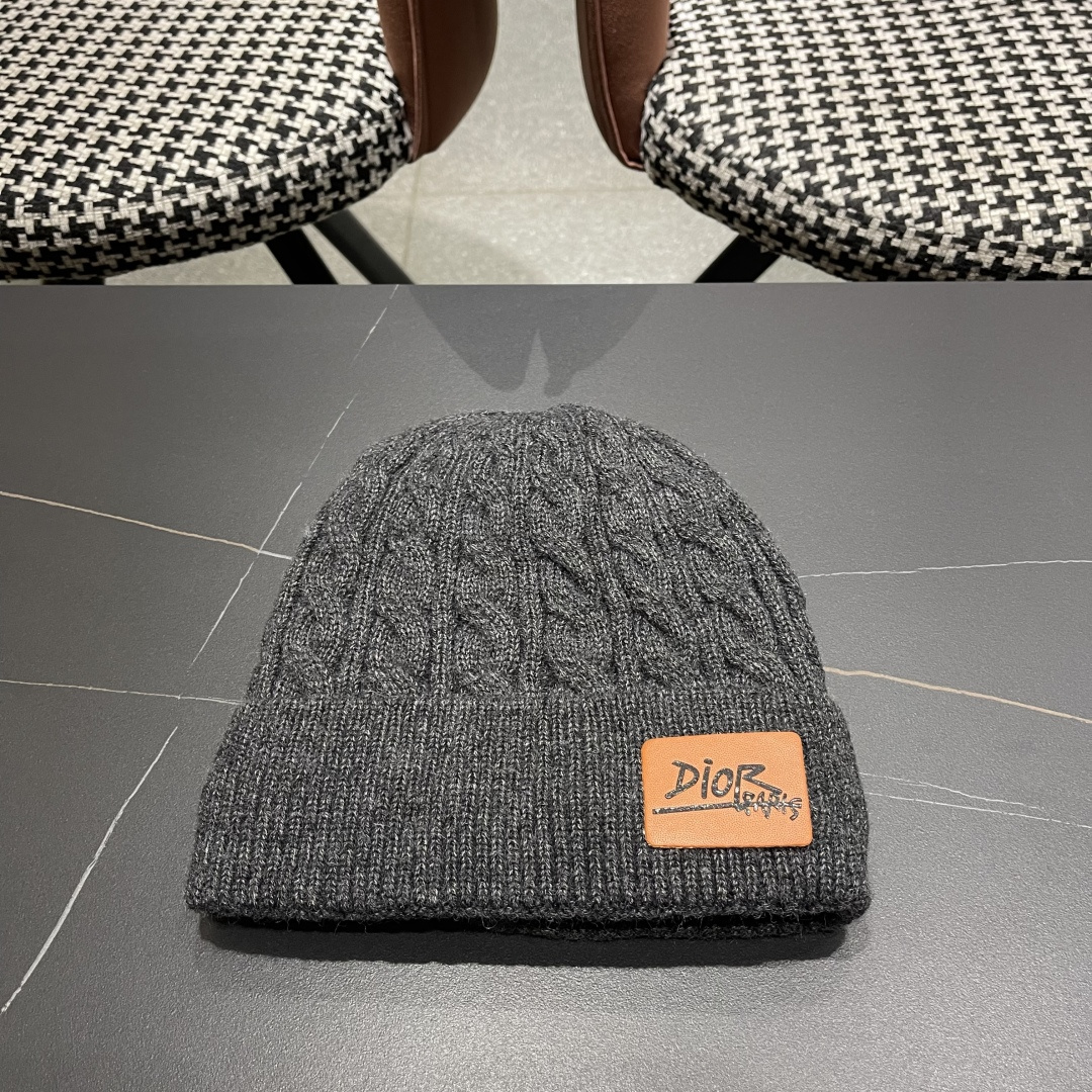  迪奥2025冬款针织帽女D家冷帽保暖帽子菱格毛线帽男