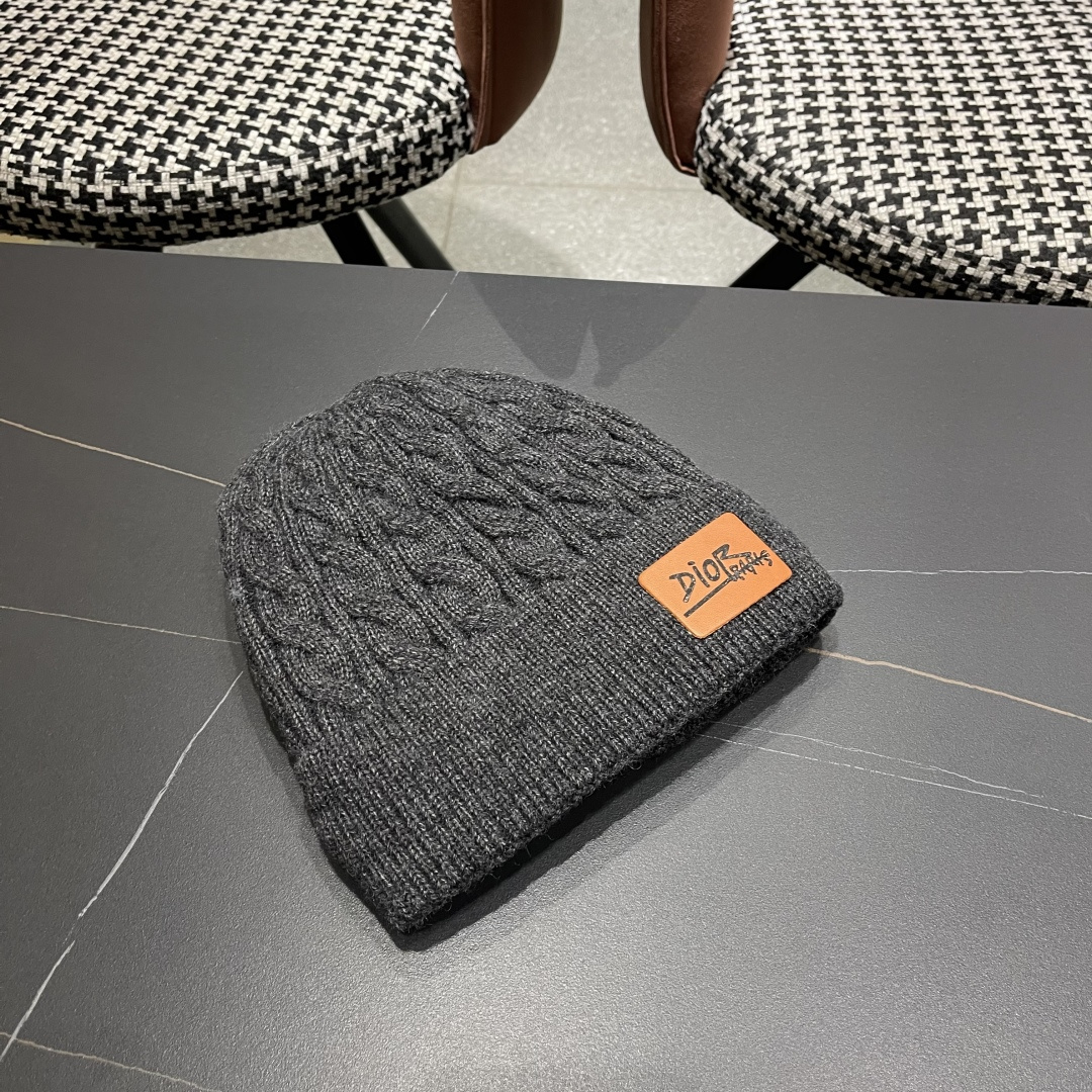  迪奥2025冬款针织帽女D家冷帽保暖帽子菱格毛线帽男