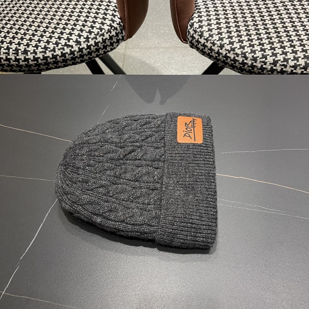  迪奥2025冬款针织帽女D家冷帽保暖帽子菱格毛线帽男