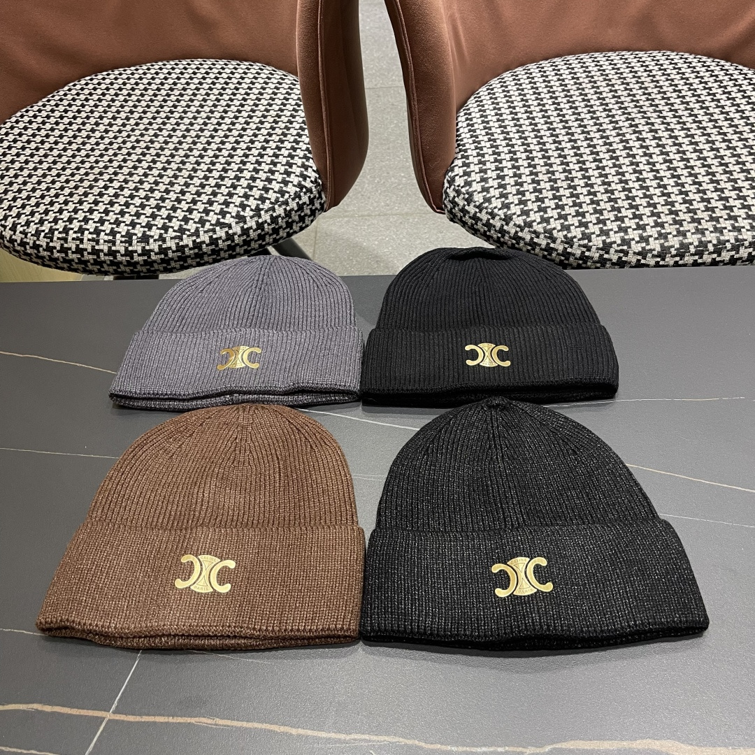  【CELINE赛琳】2025秋冬大牌logo针织毛线帽，百搭单品