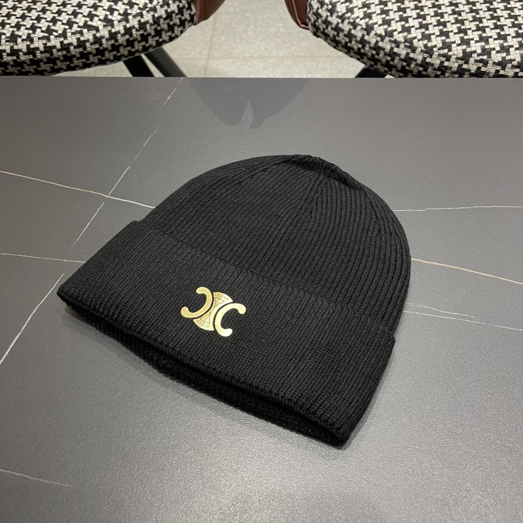  【CELINE赛琳】2025秋冬大牌logo针织毛线帽，百搭单品
