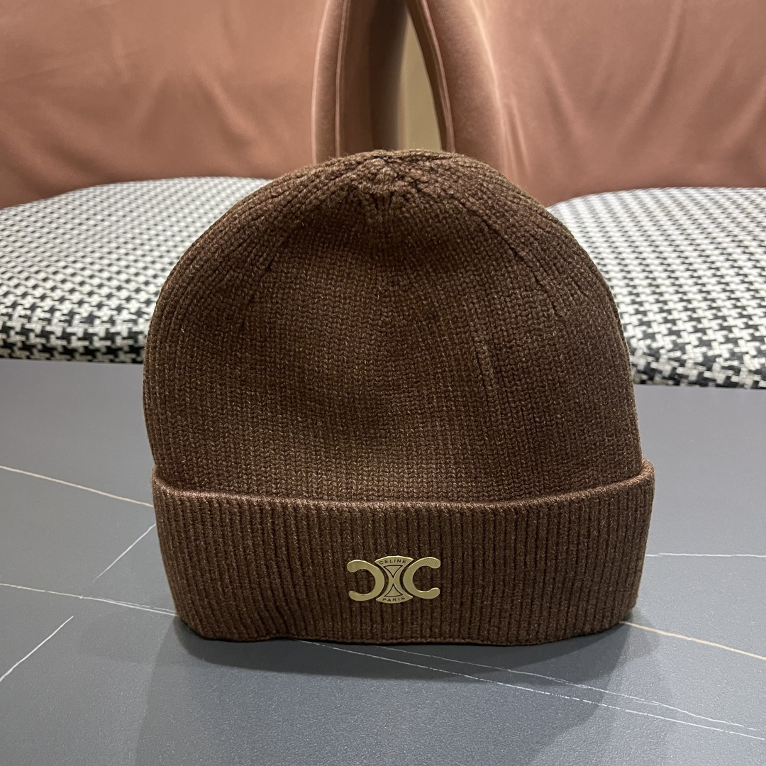  【CELINE赛琳】2025秋冬大牌logo针织毛线帽，百搭单品