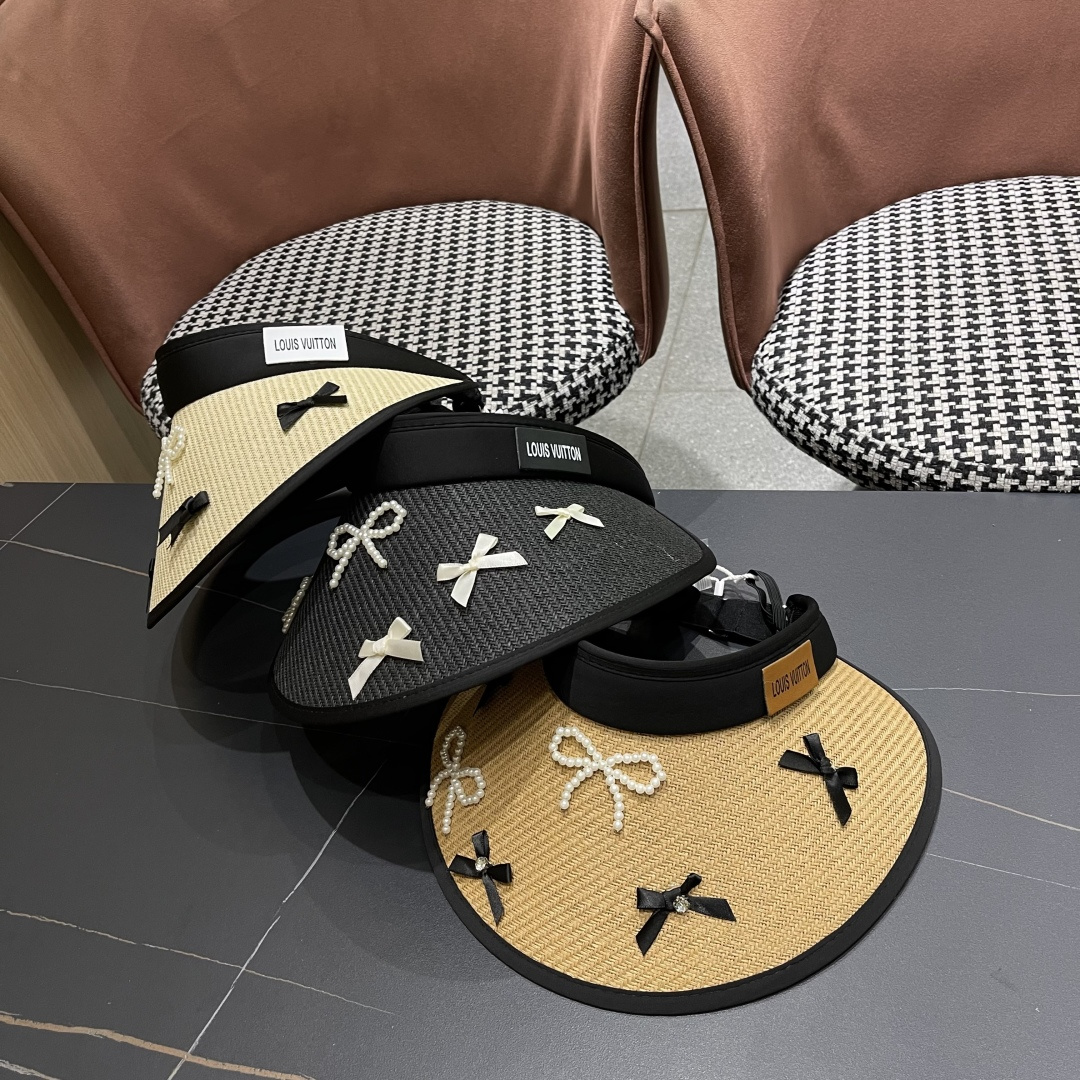  Lv路易威登 防晒帽女夏季防紫外线遮阳帽户外草
编帽子太阳帽大帽檐透气空顶帽