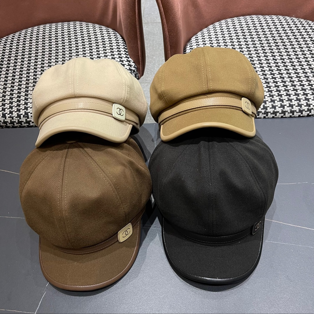  香奈儿 八角帽子女四季款棉质百搭贝雷帽英伦复古大头
围品脸小鸭舌报童帽