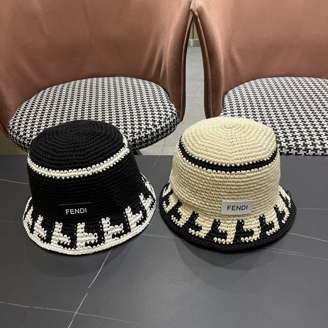  芬迪 春秋韩版手工编织小众绣花盆帽薄款气质出街显
脸小渔夫帽毛线帽潮
