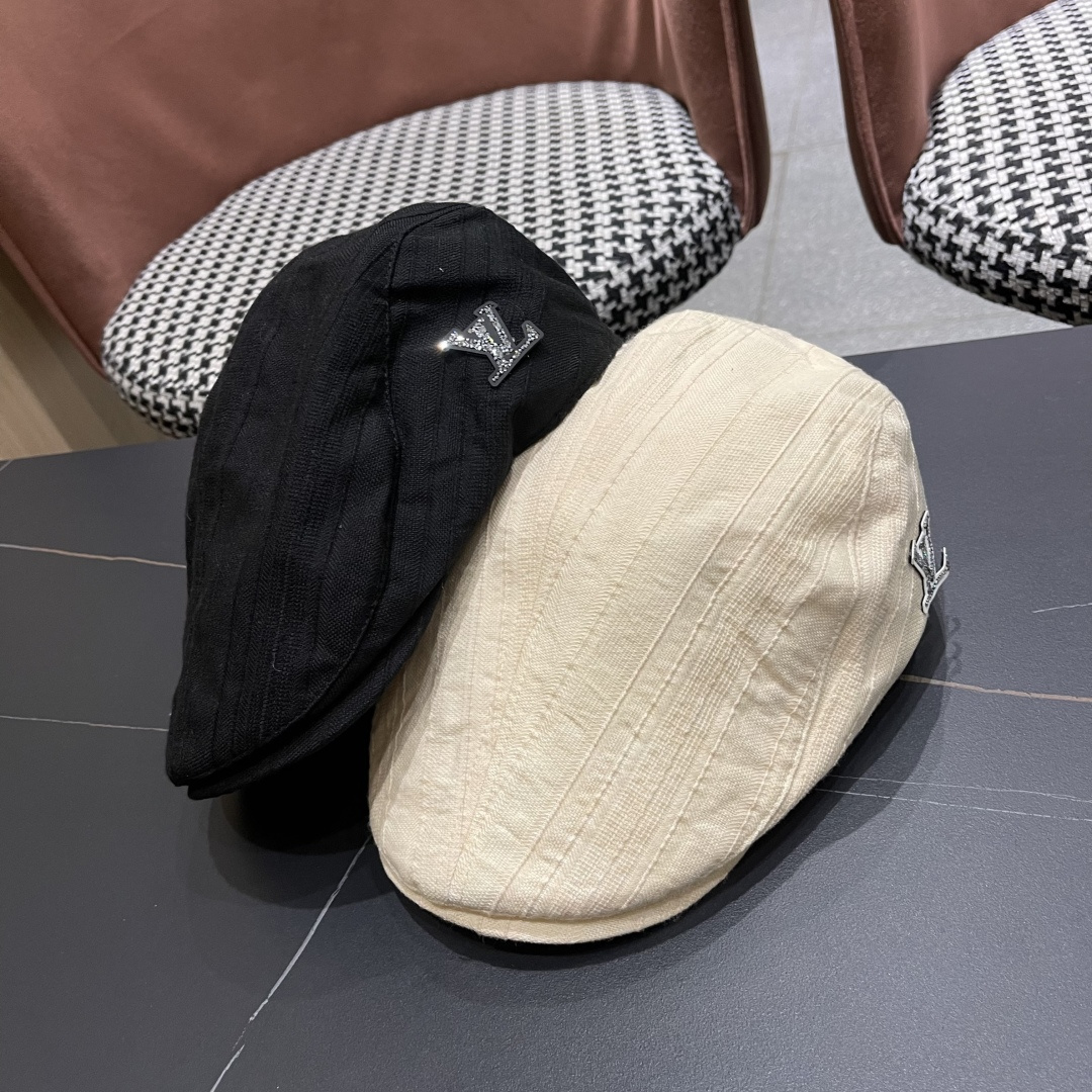  Lv路易威登 博主同款前进帽女夏透气复古ins韩版英伦
贝雷帽米色反戴鸭舌帽男