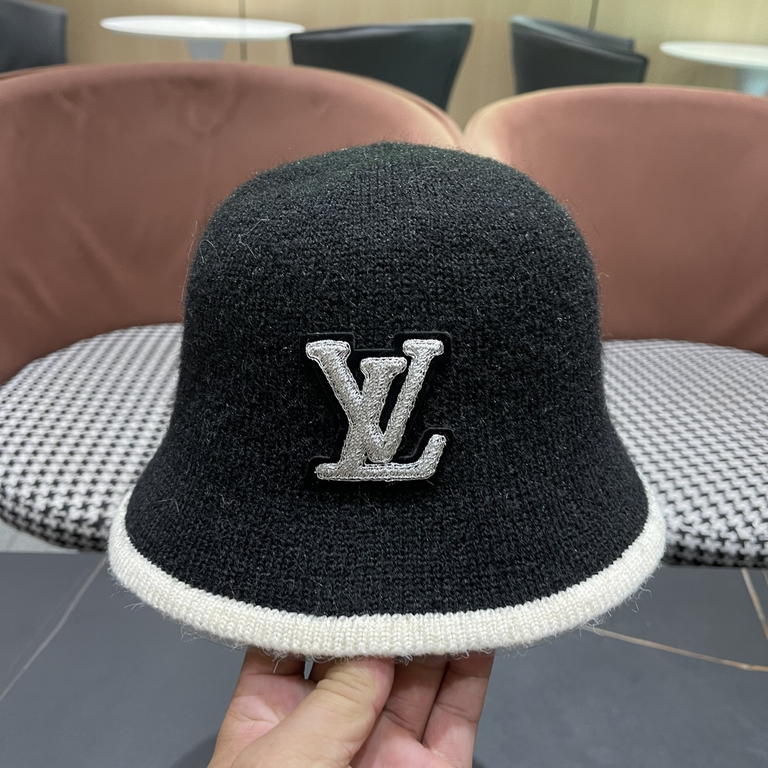  lv路易威登2025新款帽子女秋冬季加绒保暖毛绒绒渔夫帽大头围显脸小韩版盆帽