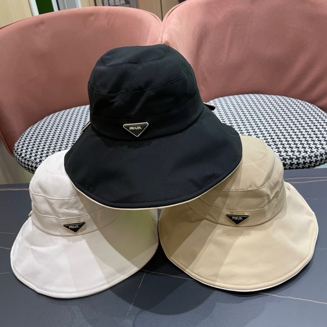 
PRADA普拉达 新款大帽遮阳帽渔夫帽，小红书网红爆款 防紫外线大檐遮脸防晒太阳渔夫帽