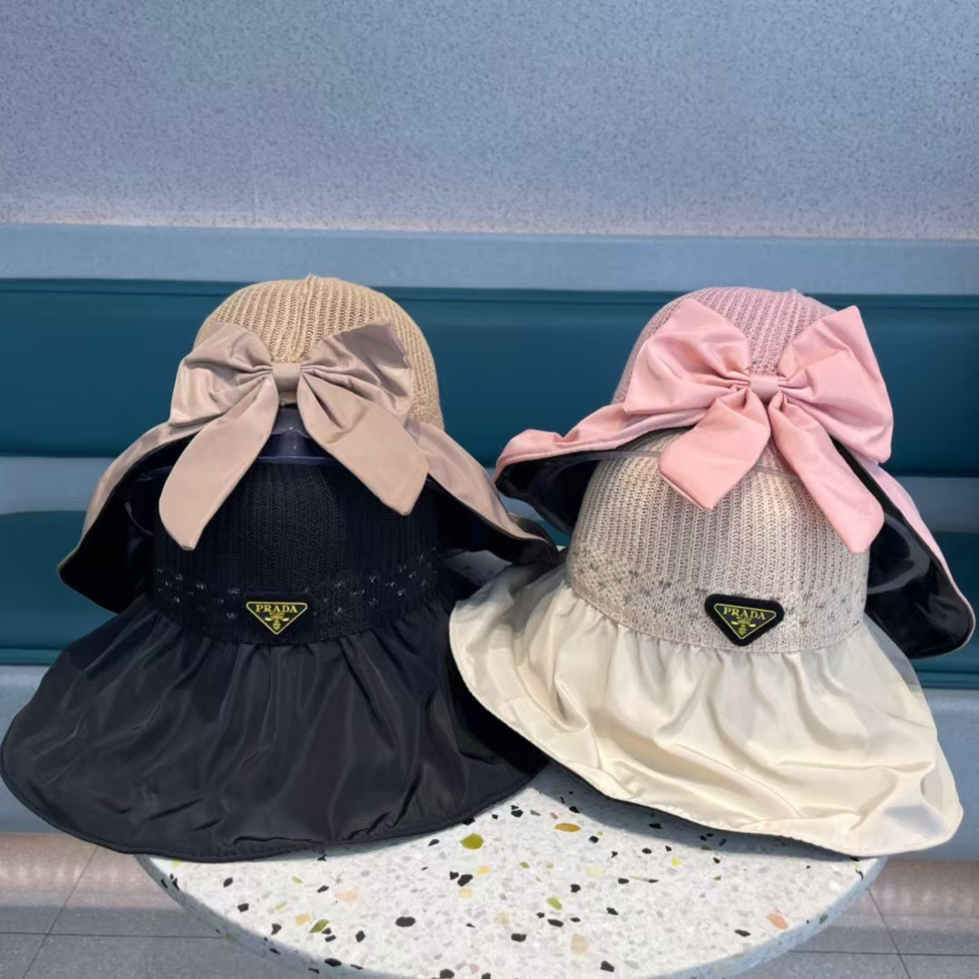  普拉达 夏季帽子女大檐帽防紫外线遮脸防晒遮阳太阳渔夫时尚百搭大沿帽子