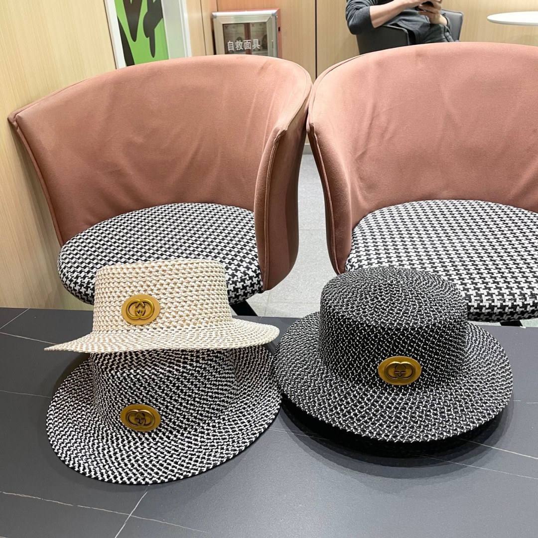   Gucci古奇2025新款镂空草帽，防晒遮阳帽，旅游出街必备