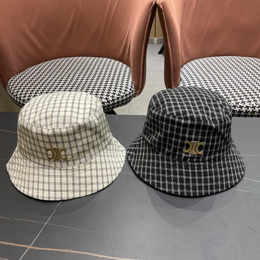  赛琳cellne2025新款条纹格子渔夫帽子女夏季出游遮阳防晒草帽可折叠太阳帽