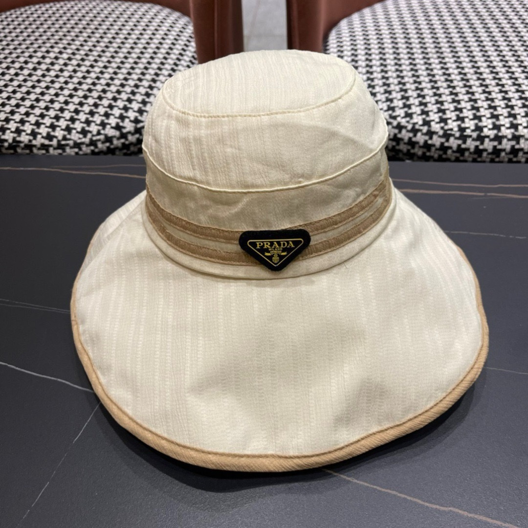  普拉达Prada日系2024新款遮阳防晒渔夫帽子女春夏大檐百搭休闲防紫外线帽薄款透气 