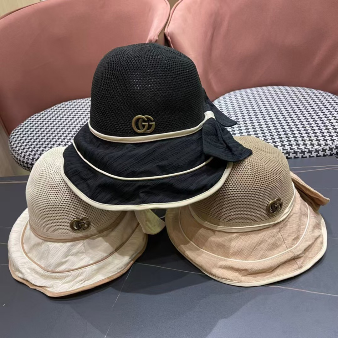  GUCCI古奇 新款韩版百搭遮脸防晒帽户外防紫外线蝴蝶结夫帽
