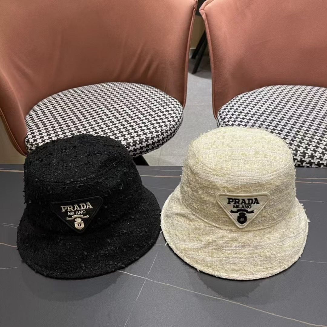   Prada普拉达2024新款防晒渔夫帽女春夏季逛街时尚遮阳帽