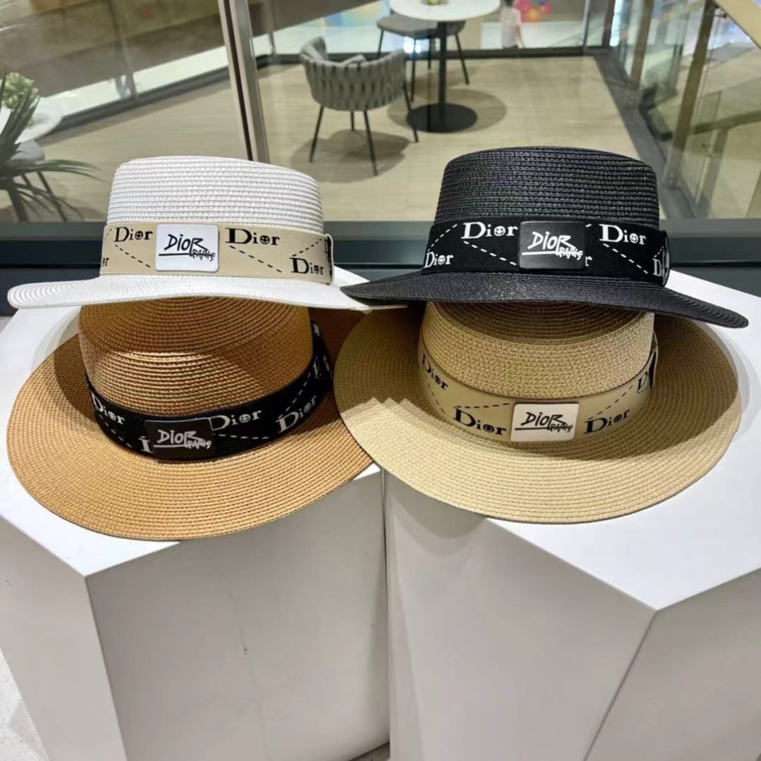 【DIOR迪奥】新款草编遮阳草帽盆帽🤩沙滩风，简约大方，百搭单品～出街首选，新款帽型超美腻，新品上架