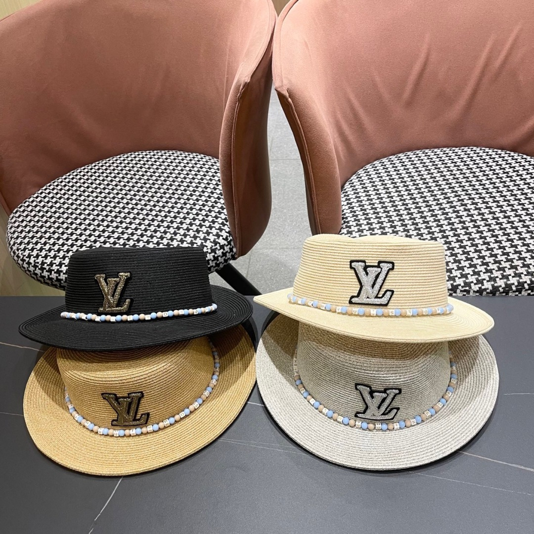  Lv路易威登 2025新款民族风草帽子女夏季时尚潮流户外出游修饰脸
型遮阳太阳帽平顶