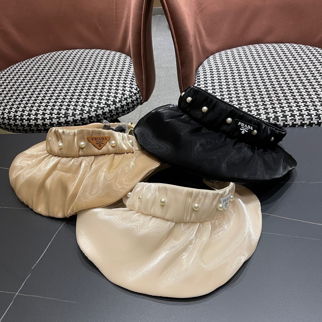  普拉达 PRADA 日系甜美珍珠空顶帽女夏季防晒遮阳帽可卷起便
携户外出游遮阳帽子