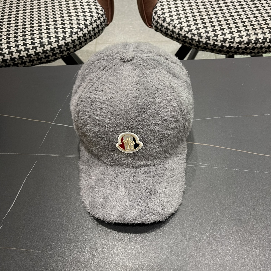  蒙口moncler棒球帽女秋冬季韩版百搭大头围保暖鸭舌帽显脸小毛绒帽子