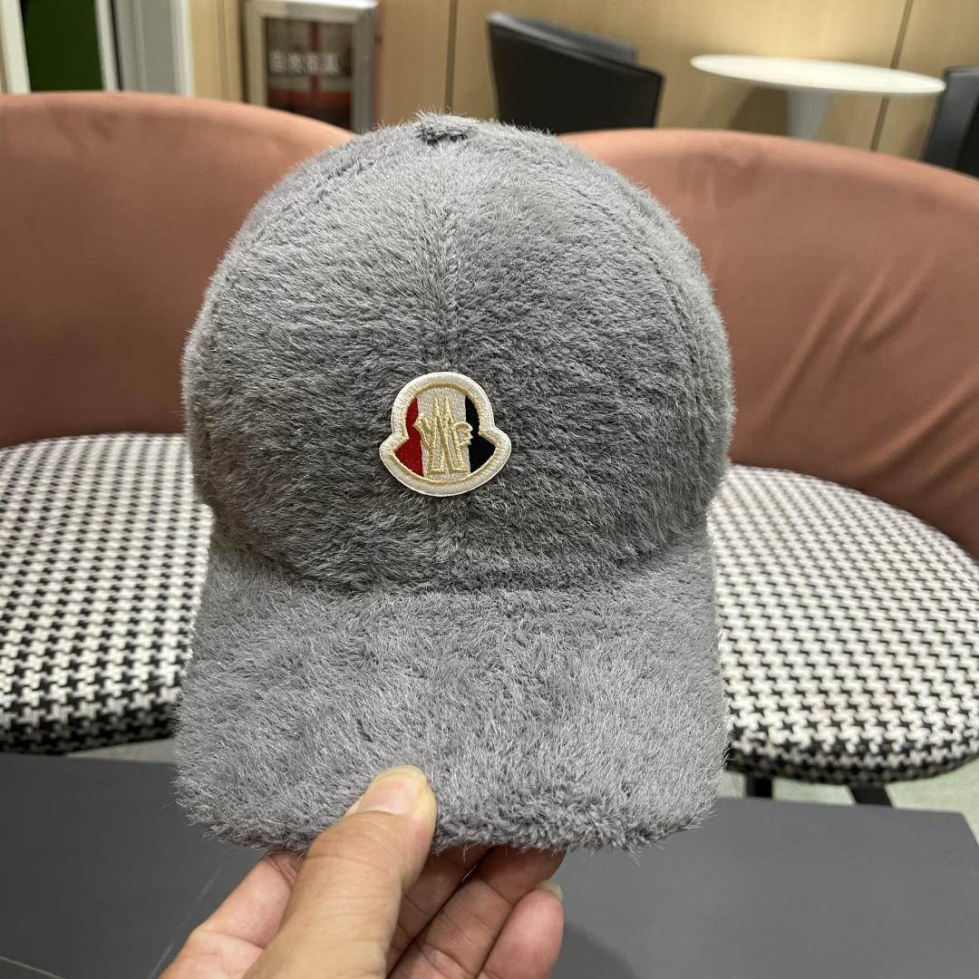  蒙口moncler棒球帽女秋冬季韩版百搭大头围保暖鸭舌帽显脸小毛绒帽子