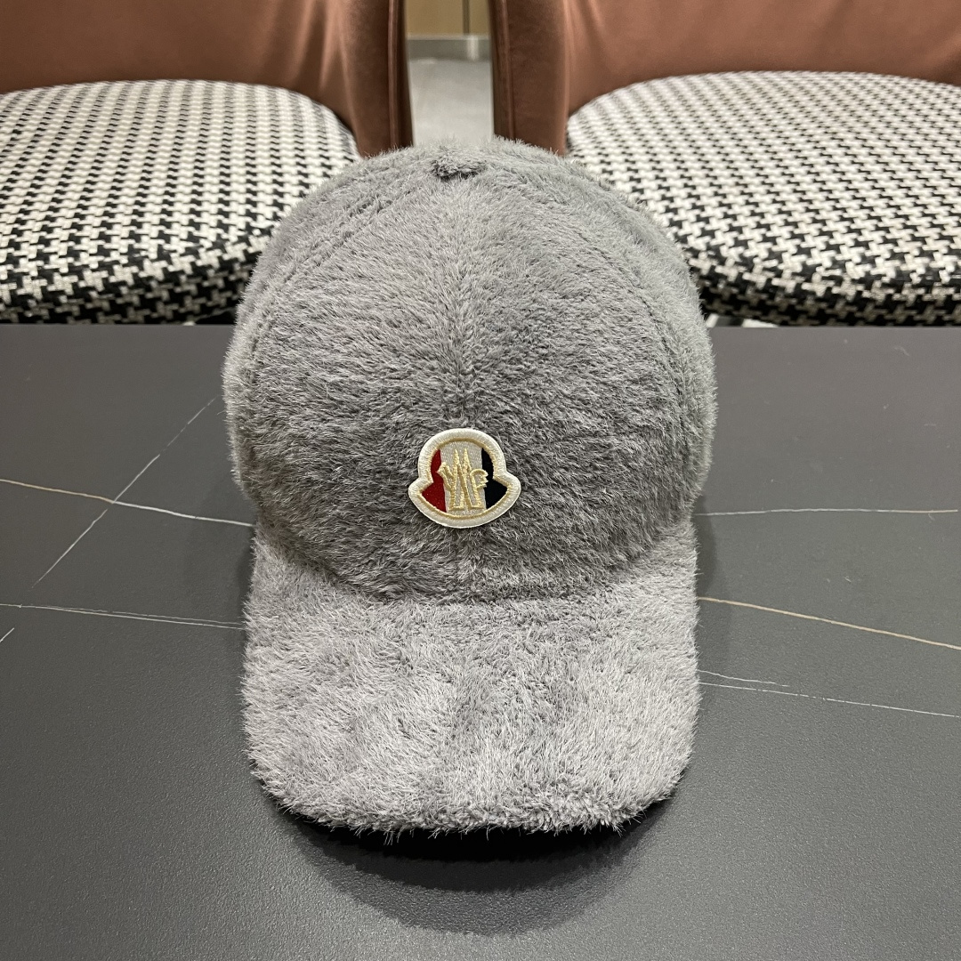  蒙口moncler棒球帽女秋冬季韩版百搭大头围保暖鸭舌帽显脸小毛绒帽子