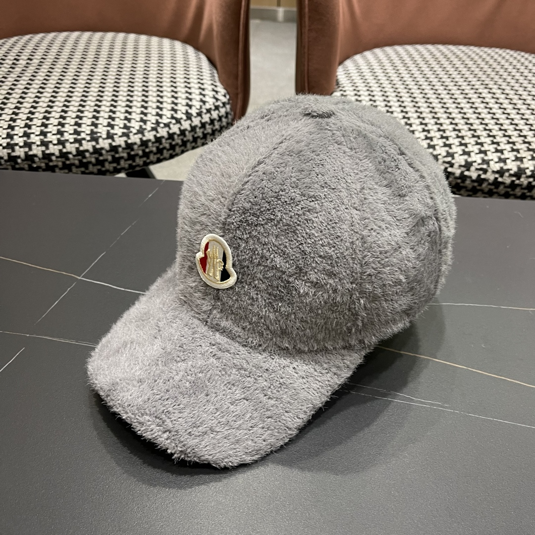  蒙口moncler棒球帽女秋冬季韩版百搭大头围保暖鸭舌帽显脸小毛绒帽子