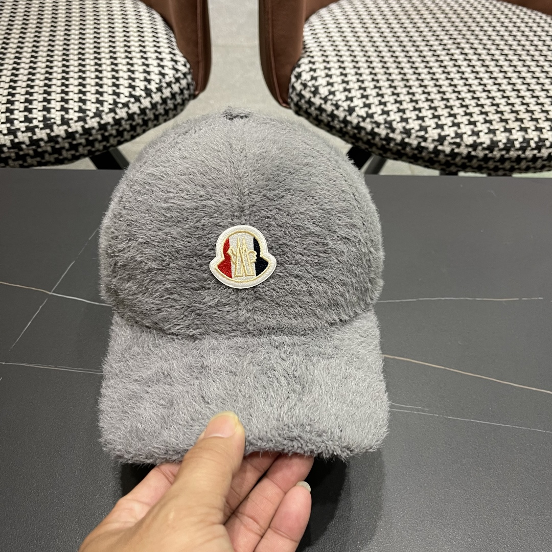  蒙口moncler棒球帽女秋冬季韩版百搭大头围保暖鸭舌帽显脸小毛绒帽子