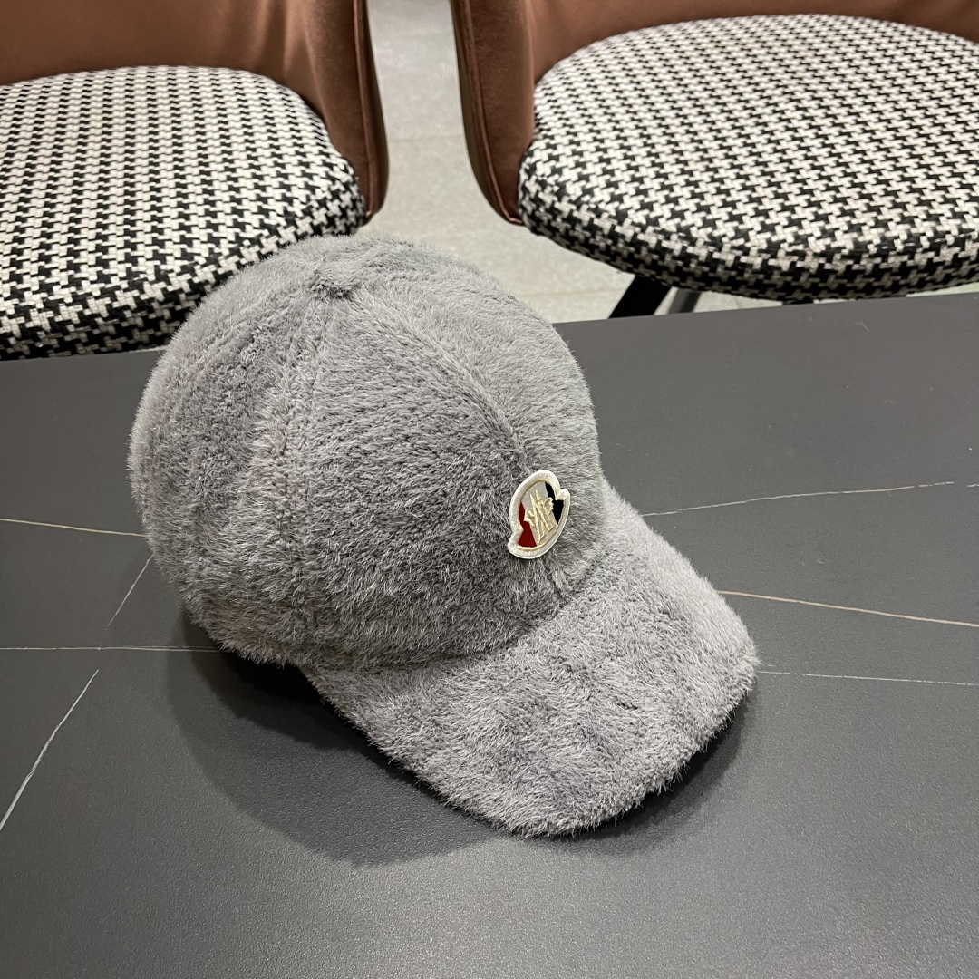  蒙口moncler棒球帽女秋冬季韩版百搭大头围保暖鸭舌帽显脸小毛绒帽子