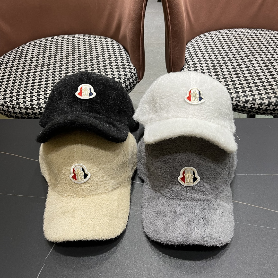  蒙口moncler棒球帽女秋冬季韩版百搭大头围保暖鸭舌帽显脸小毛绒帽子