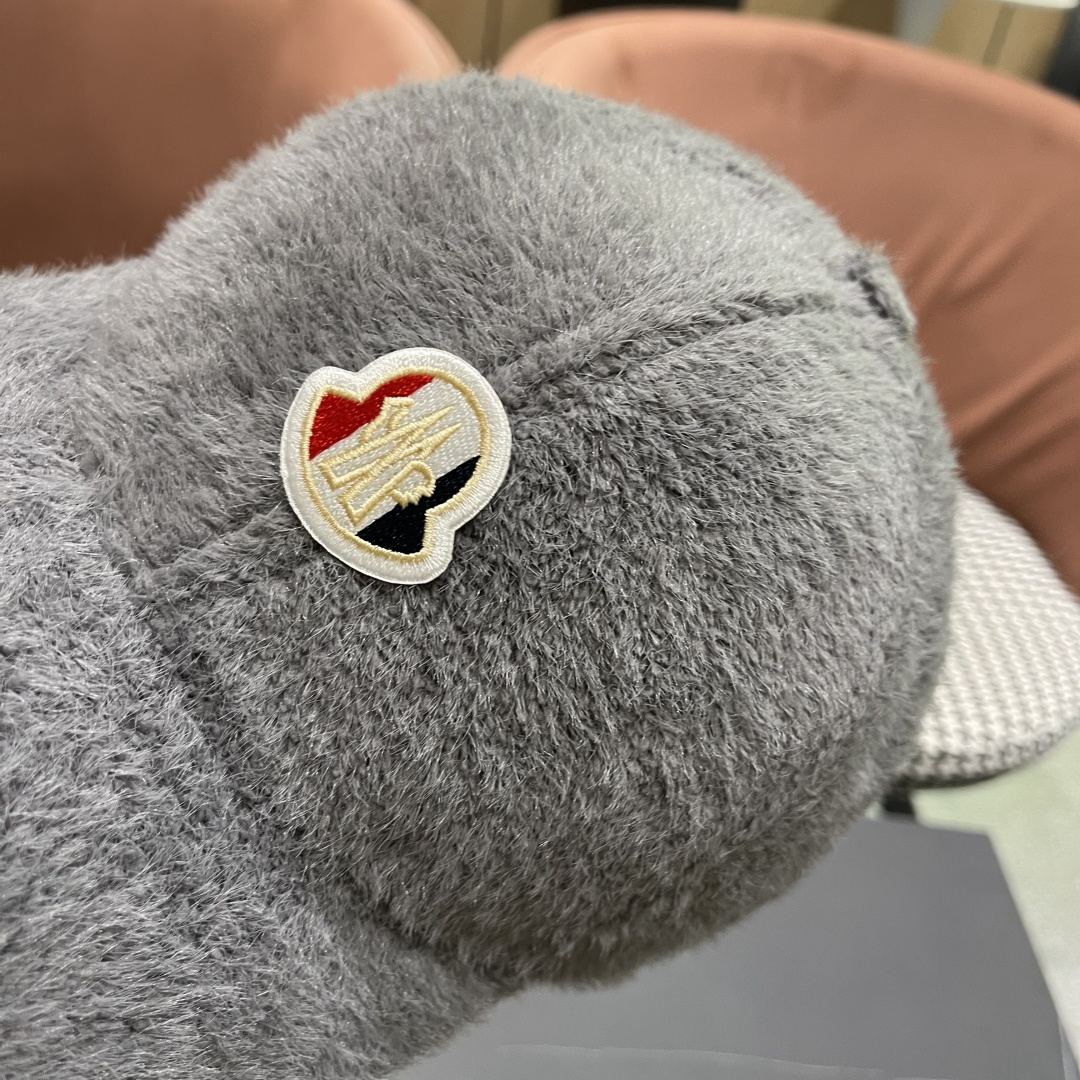  蒙口moncler棒球帽女秋冬季韩版百搭大头围保暖鸭舌帽显脸小毛绒帽子