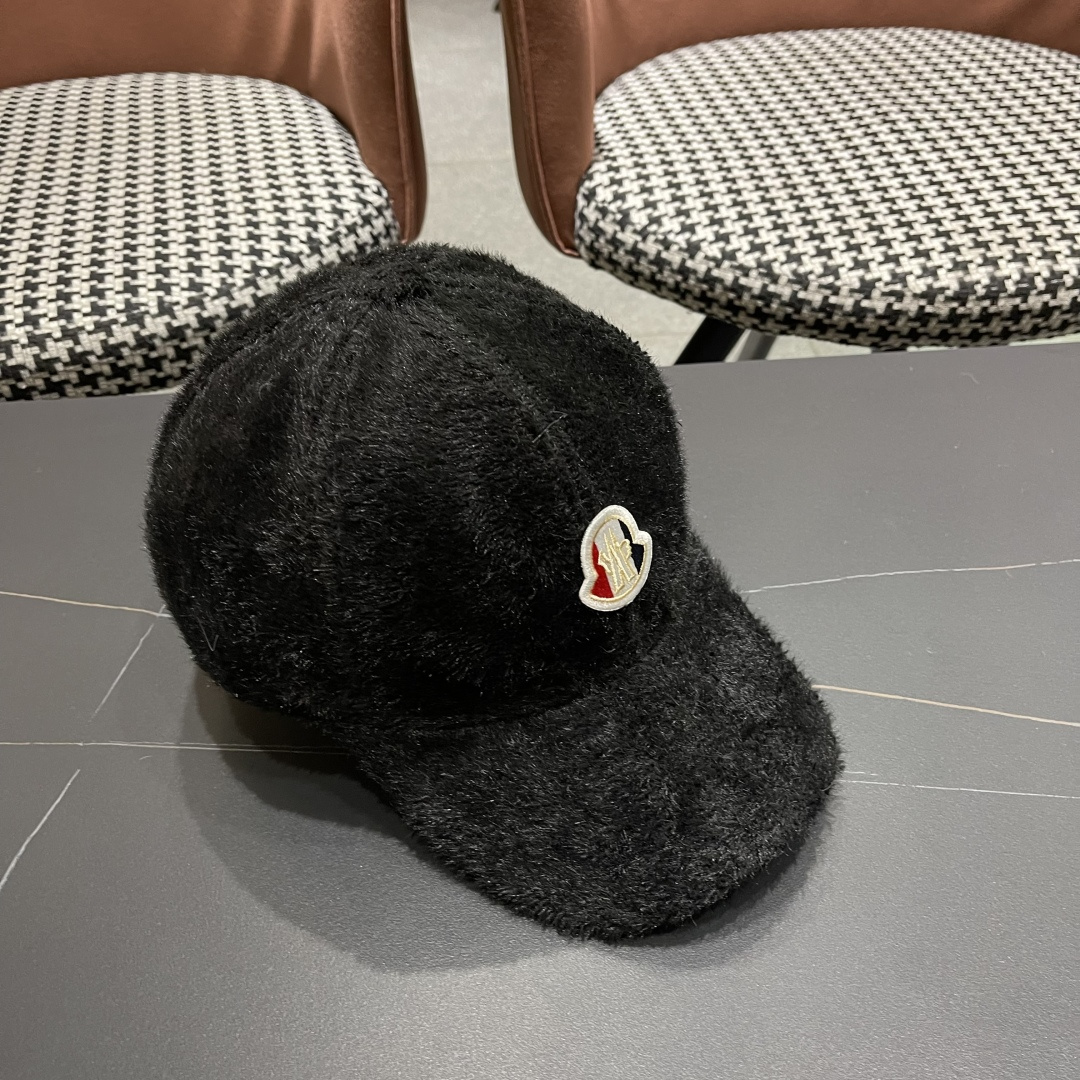  蒙口moncler棒球帽女秋冬季韩版百搭大头围保暖鸭舌帽显脸小毛绒帽子