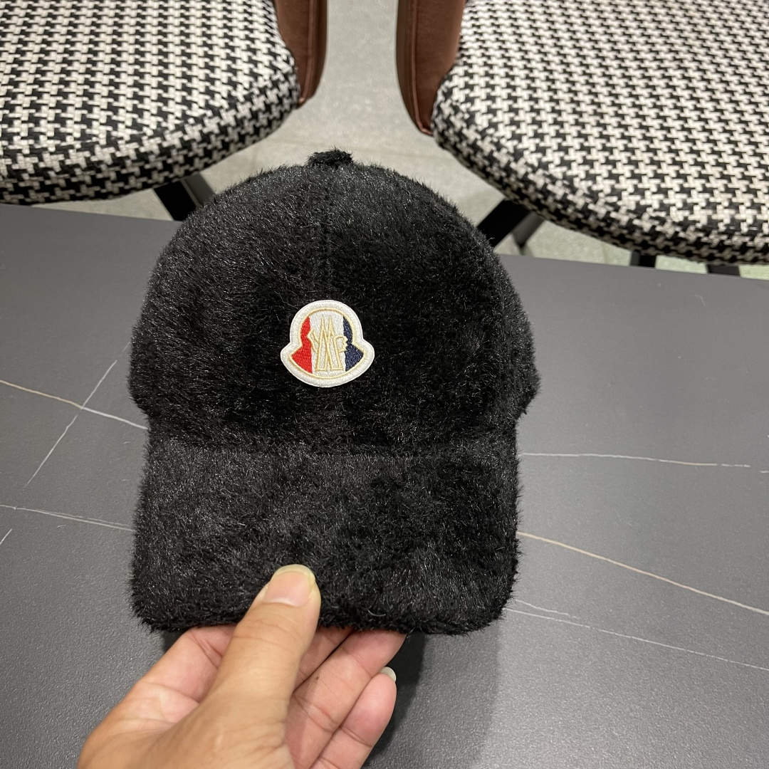  蒙口moncler棒球帽女秋冬季韩版百搭大头围保暖鸭舌帽显脸小毛绒帽子