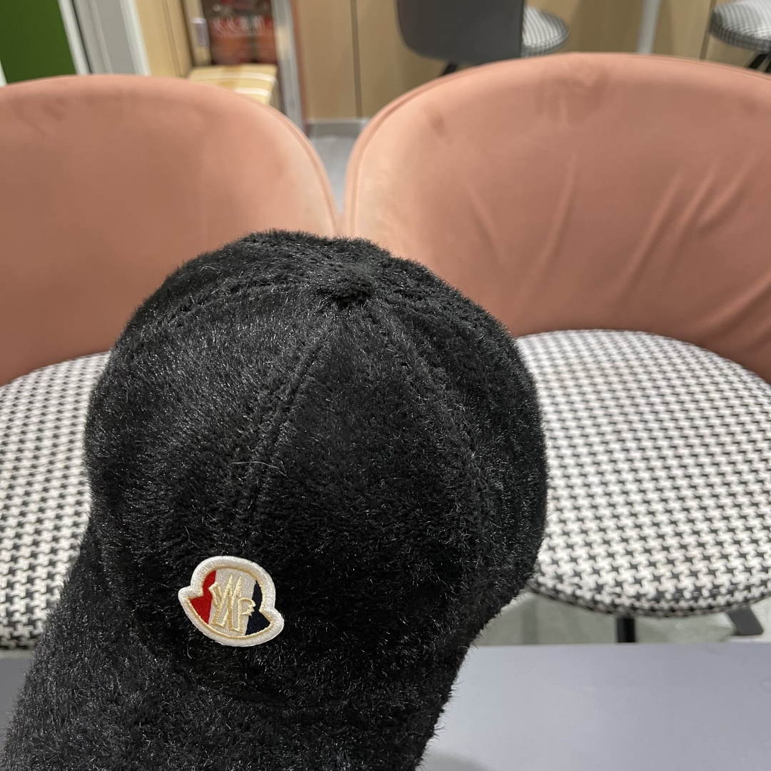  蒙口moncler棒球帽女秋冬季韩版百搭大头围保暖鸭舌帽显脸小毛绒帽子