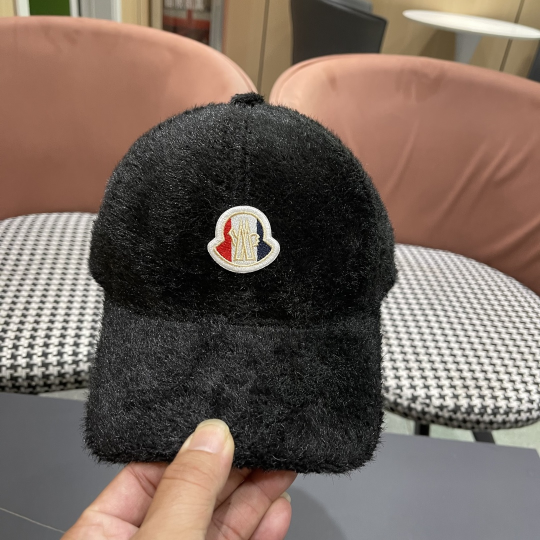  蒙口moncler棒球帽女秋冬季韩版百搭大头围保暖鸭舌帽显脸小毛绒帽子