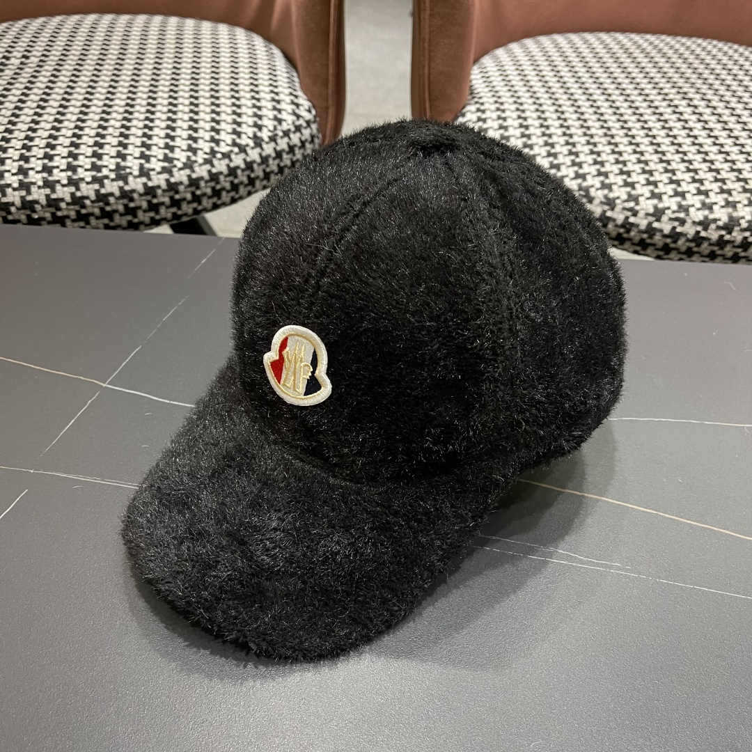  蒙口moncler棒球帽女秋冬季韩版百搭大头围保暖鸭舌帽显脸小毛绒帽子
