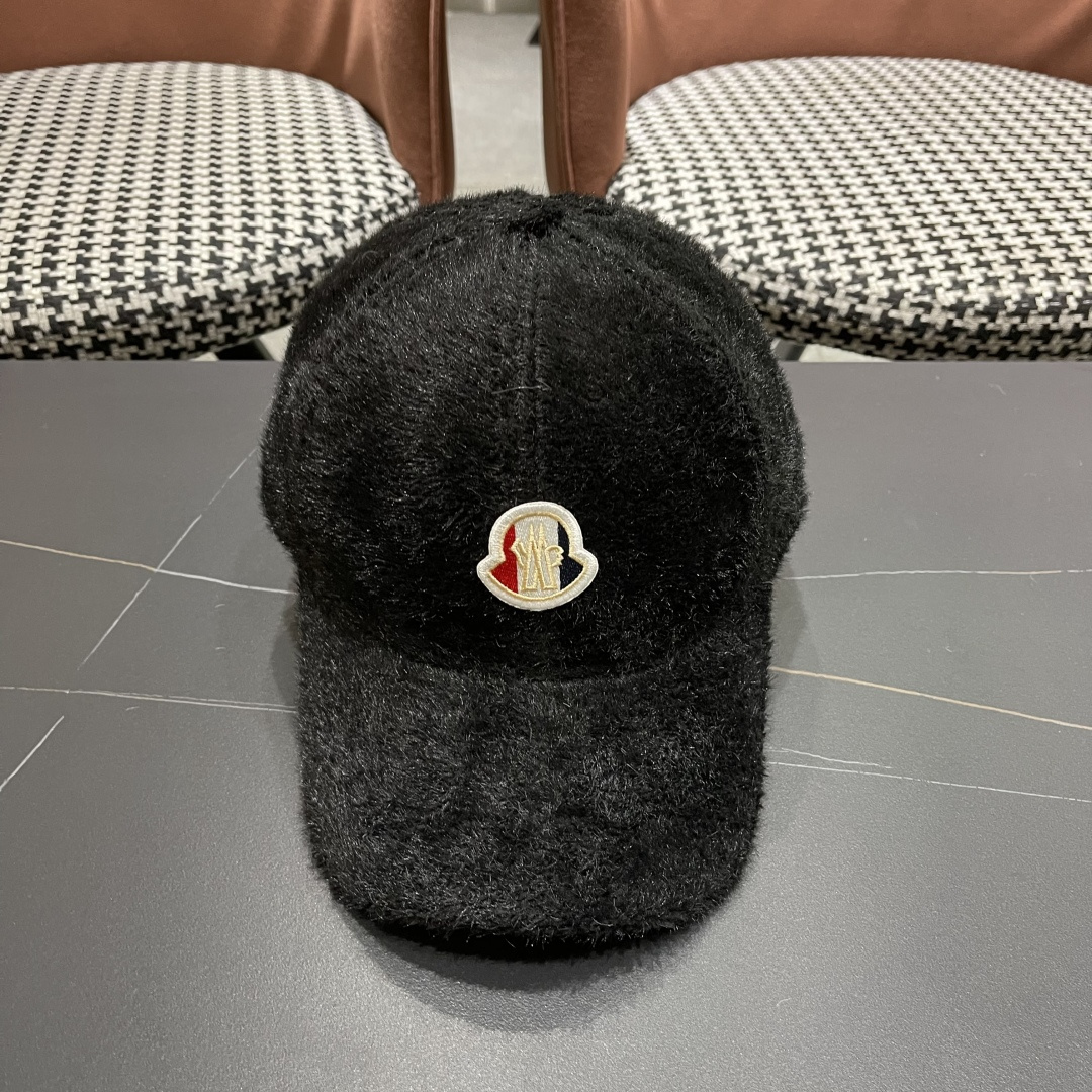  蒙口moncler棒球帽女秋冬季韩版百搭大头围保暖鸭舌帽显脸小毛绒帽子