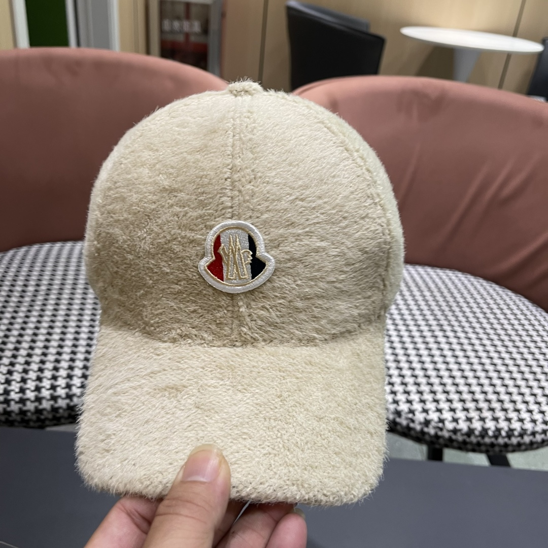 蒙口moncler棒球帽女秋冬季韩版百搭大头围保暖鸭舌帽显脸小毛绒帽子