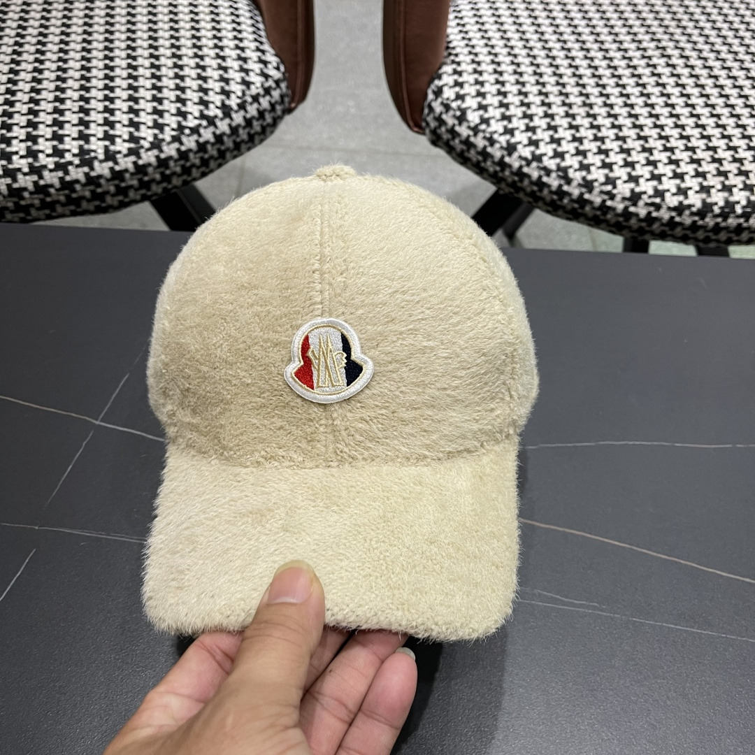  蒙口moncler棒球帽女秋冬季韩版百搭大头围保暖鸭舌帽显脸小毛绒帽子