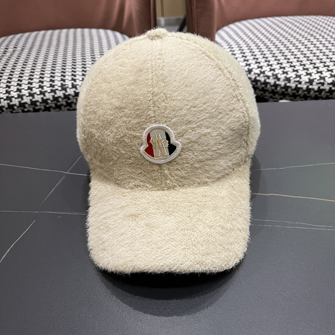  蒙口moncler棒球帽女秋冬季韩版百搭大头围保暖鸭舌帽显脸小毛绒帽子