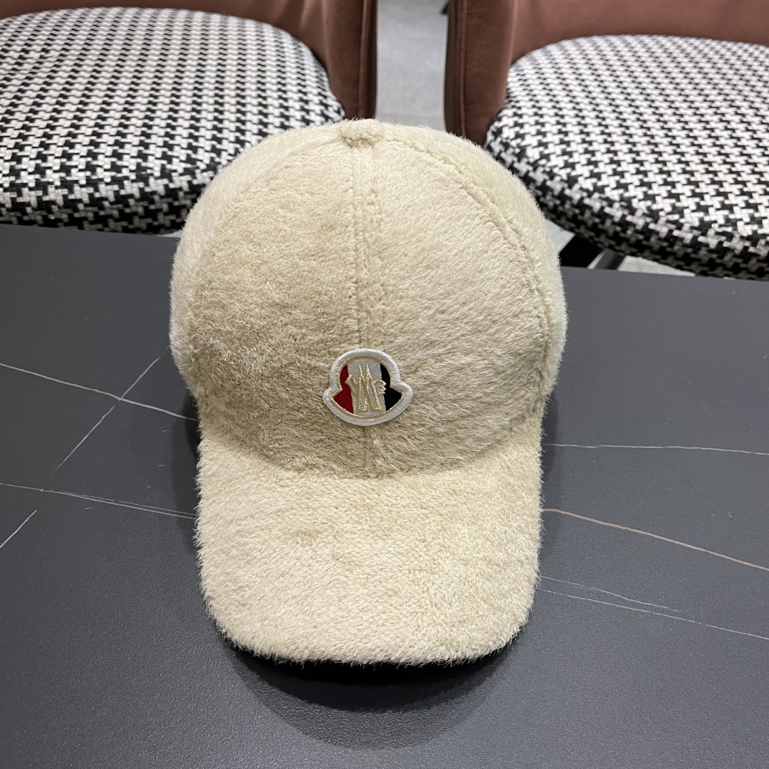  蒙口moncler棒球帽女秋冬季韩版百搭大头围保暖鸭舌帽显脸小毛绒帽子