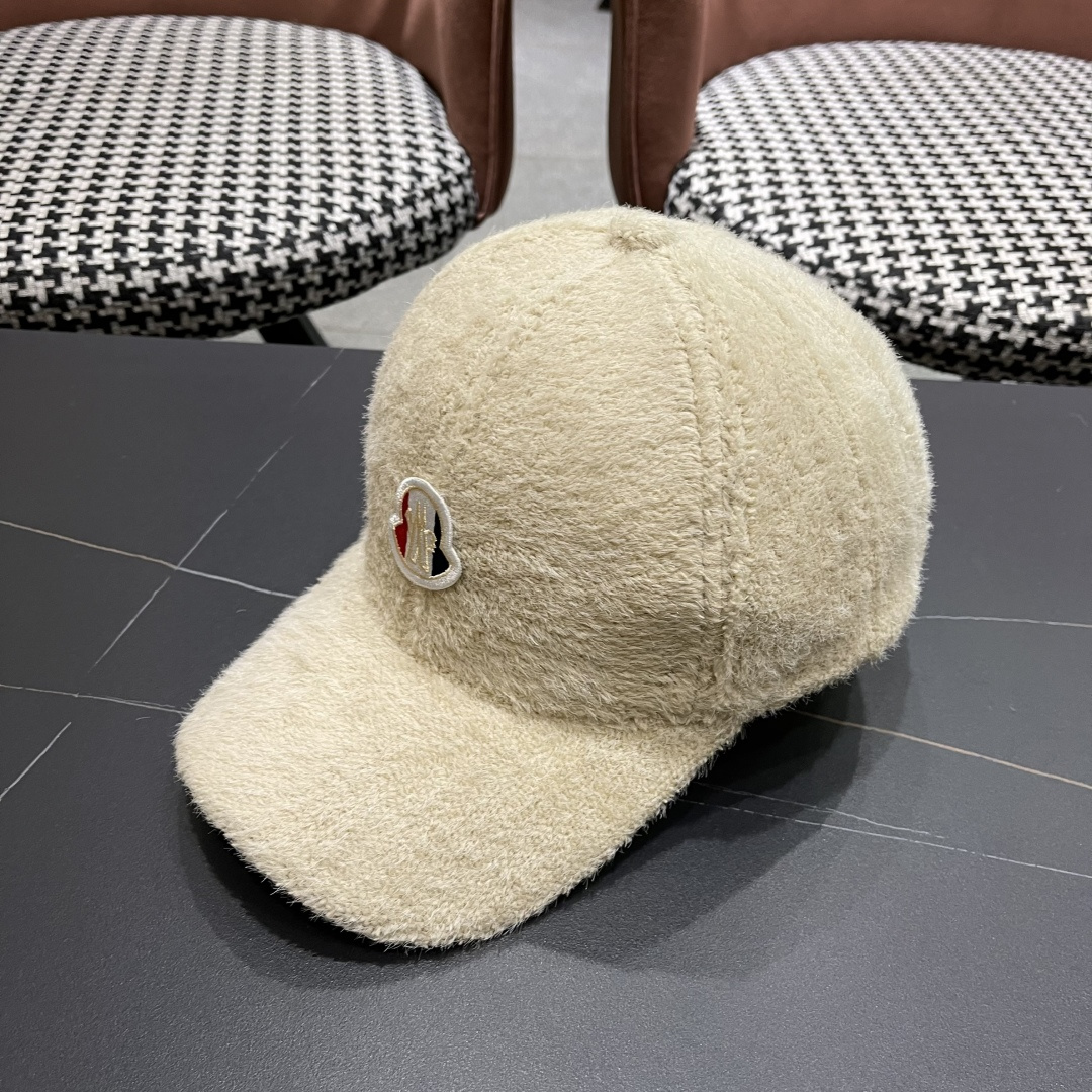  蒙口moncler棒球帽女秋冬季韩版百搭大头围保暖鸭舌帽显脸小毛绒帽子