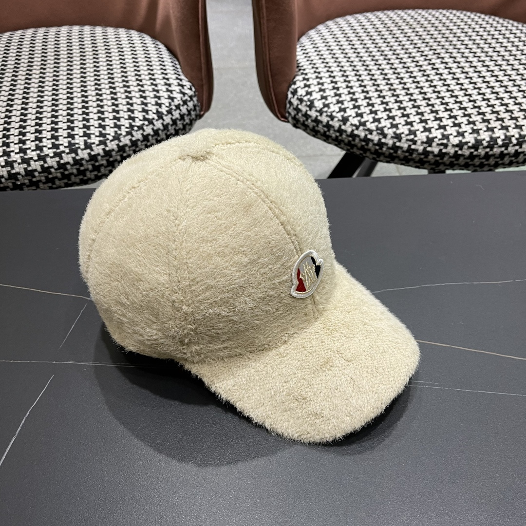  蒙口moncler棒球帽女秋冬季韩版百搭大头围保暖鸭舌帽显脸小毛绒帽子