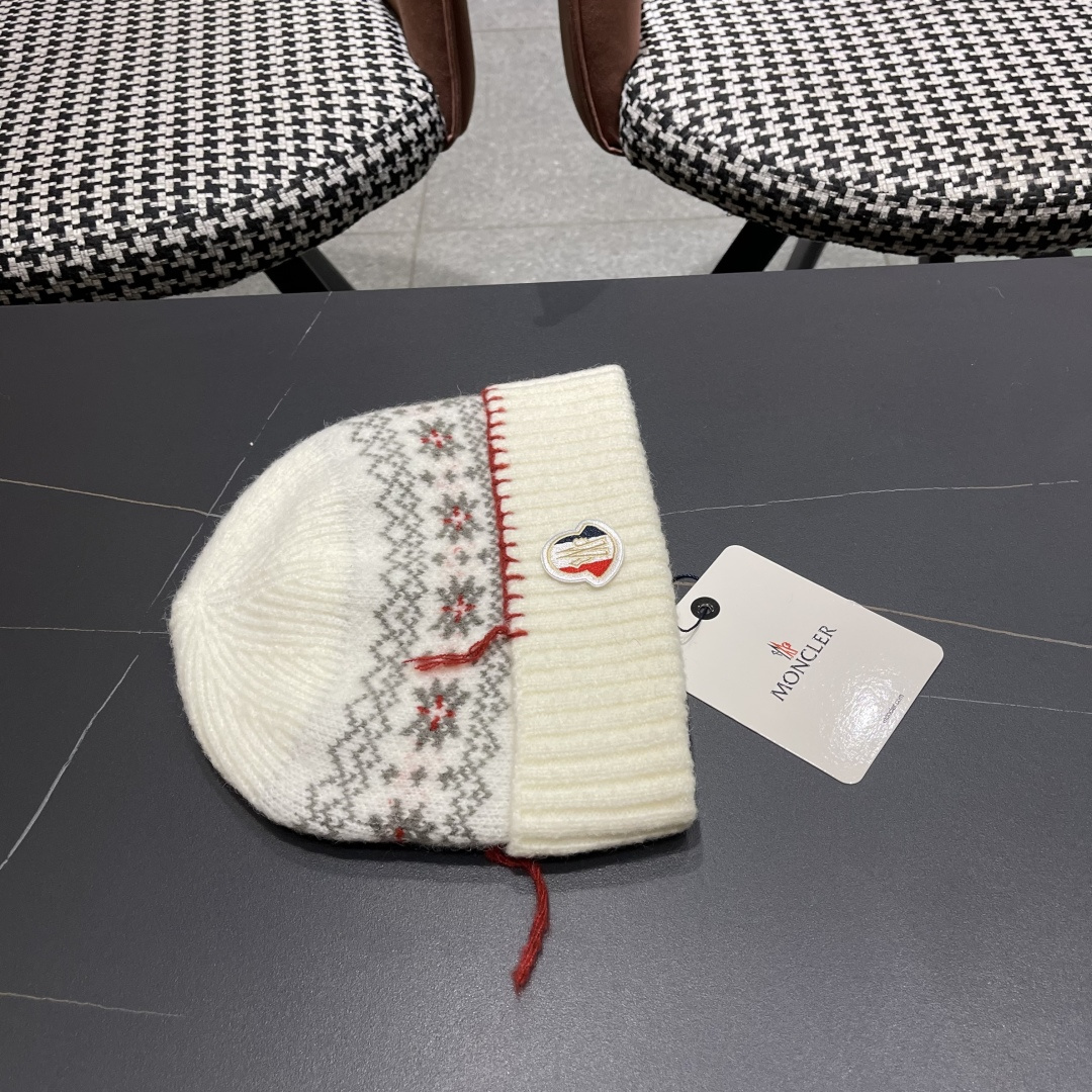  MONCLER（蒙口）雪花套头针织帽保暖百搭大头围复古毛线帽子女秋冬