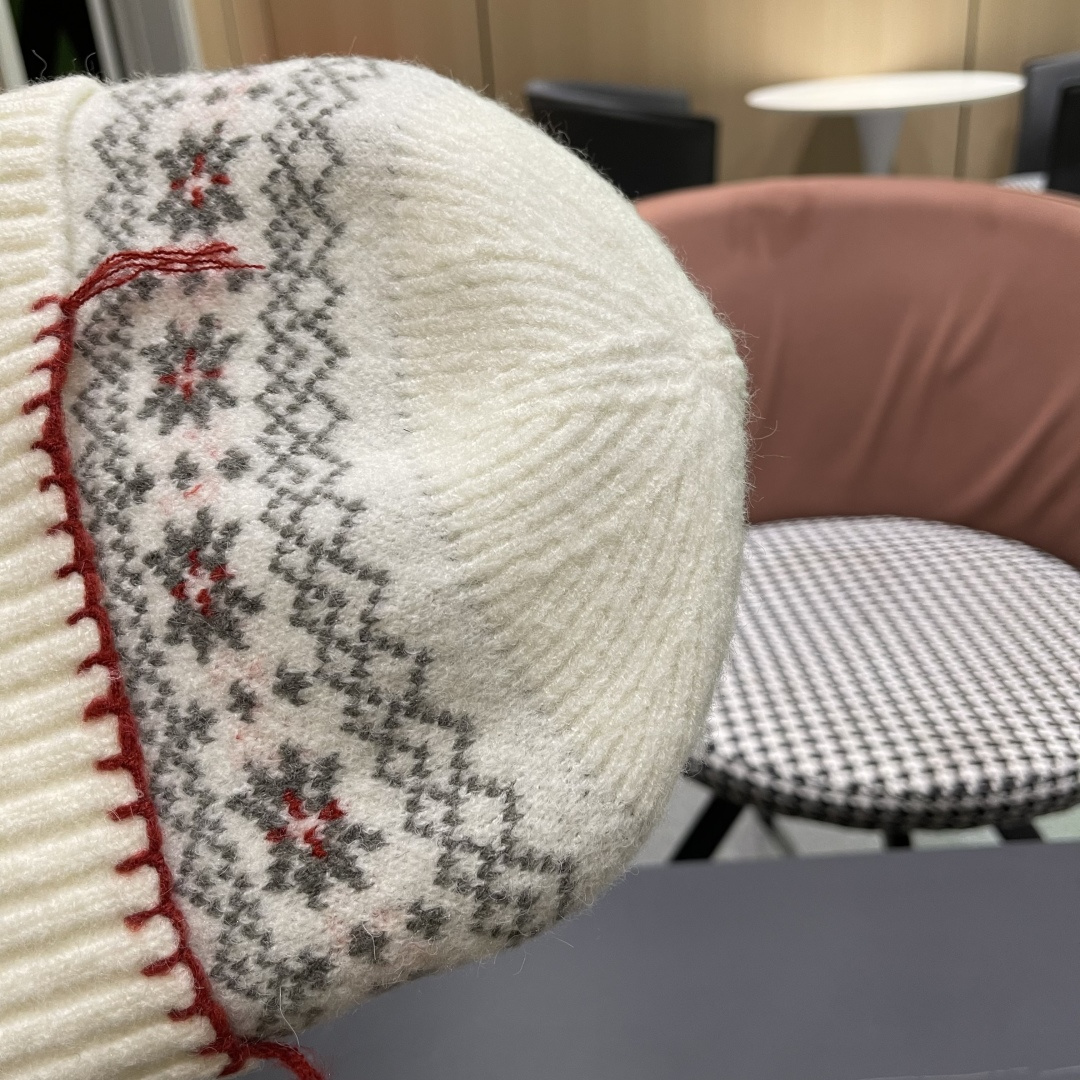  MONCLER（蒙口）雪花套头针织帽保暖百搭大头围复古毛线帽子女秋冬