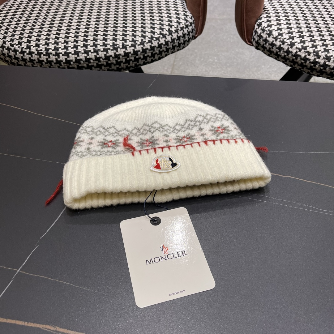  MONCLER（蒙口）雪花套头针织帽保暖百搭大头围复古毛线帽子女秋冬